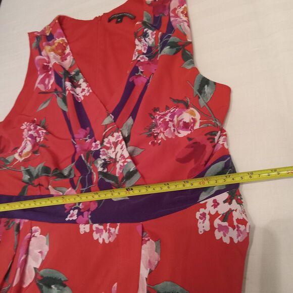 Chris McLaughlin Size 16 Dress Red Pink White Floral Maxi Faux Wraparound - Picture 15 of 15